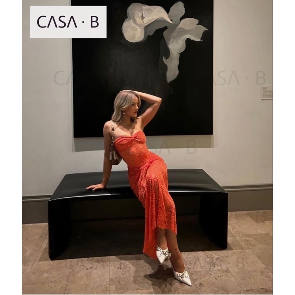 NEW to CASA B💫 Theresa Front-Twist Strapless Lace Maxi Dress in Tangerine